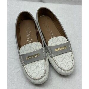 Calvin Klein Women’s Loafers Flats Size 8.5 White Gray Logo Casual Shoes